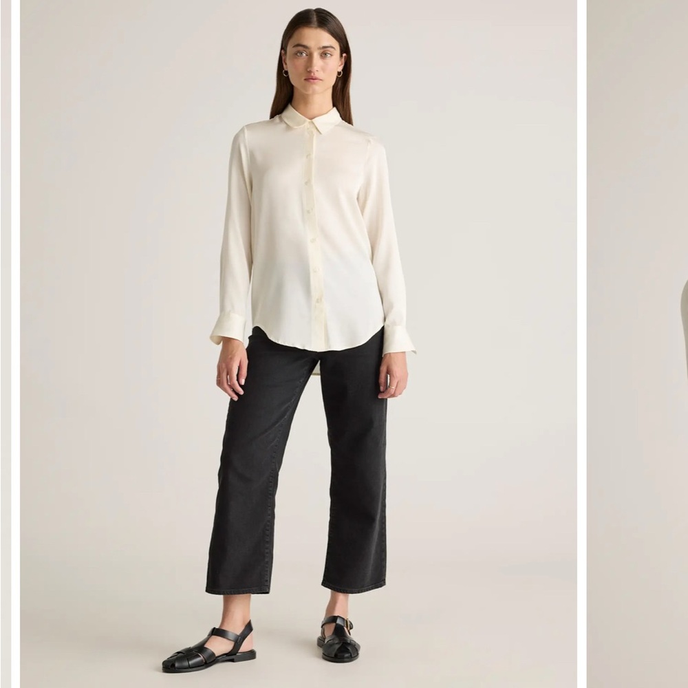 Quince Washable Silk button up shirt in Ivory